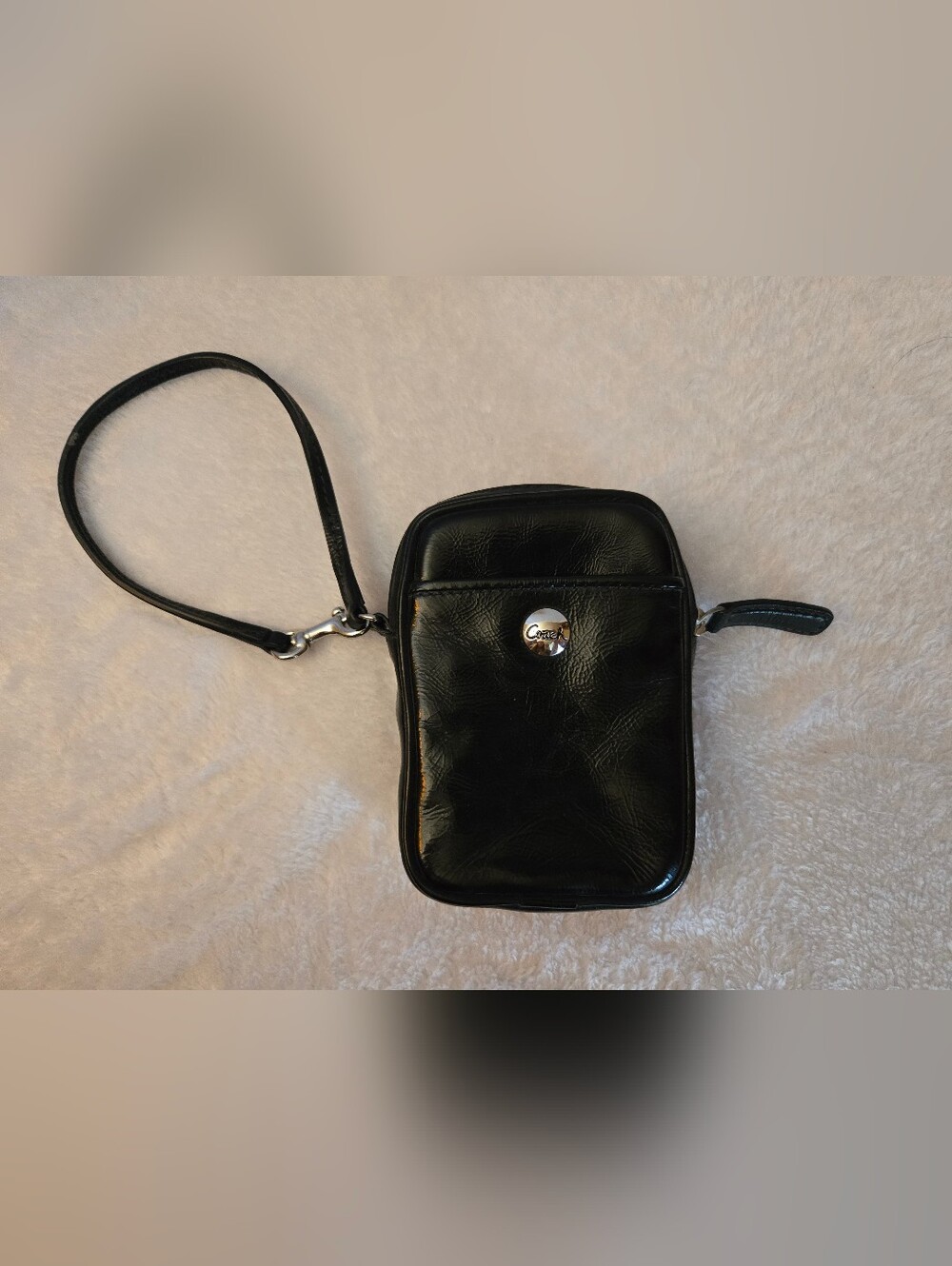 ✨️Coach Y2K Vintage Black Wristlet Pouch-Camera Bag with Silver Logo Accent